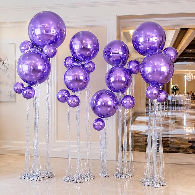 15 Pcs Light Purple Round Foil Balloons, 22/15/10 Inch 4D Ball Balloons Light - Image 5