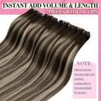 YoungSee Invisible Clip in Hair Extensions Human Hair Brown Balayage Clip on Hair Extensions Chocolate Brown with Ash Blonde Balayage Clip ins Real Human Hair Extension for Natural Look 120G 7Pcs 16In