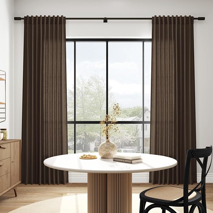 Chocolate Linen Blend Light Filtering Back Tab Curtains 96 Inches Long - Image 6
