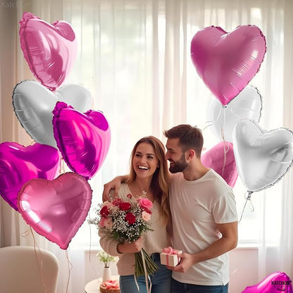 KatchOn Silver and Pink Heart Balloons 18 Inch, Galentines Balloons - Image 4