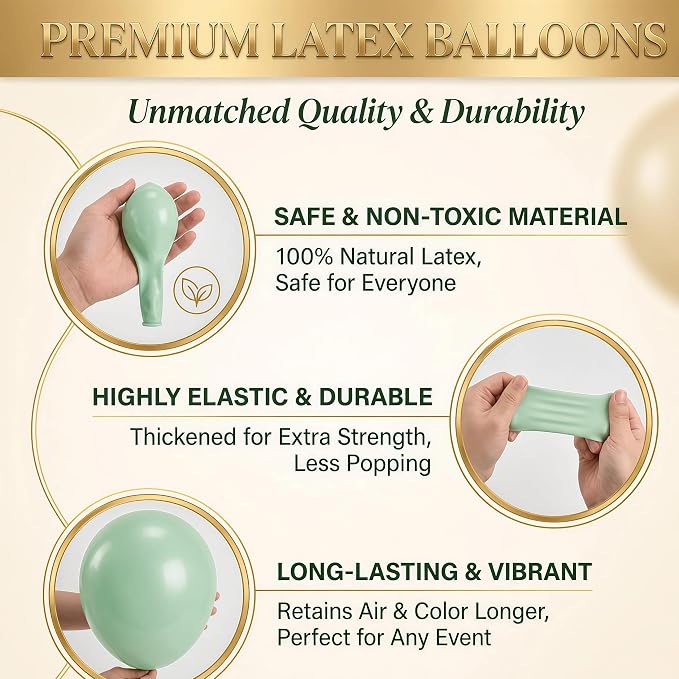 Hiins 2 Set Sage Green Gold Party Balloon Column Kit - Image 5