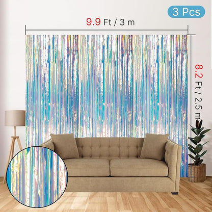 PartyWoo Iridescent Foil Fringe Clear Tinsel Streamers 8.2FT 3pcs | Iridescent - Image 4