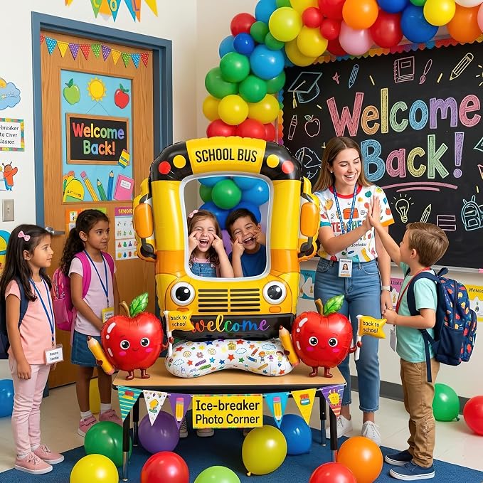 School bus decorations & Apple Foil Balloons Set | Features 1 interactive - Image 7