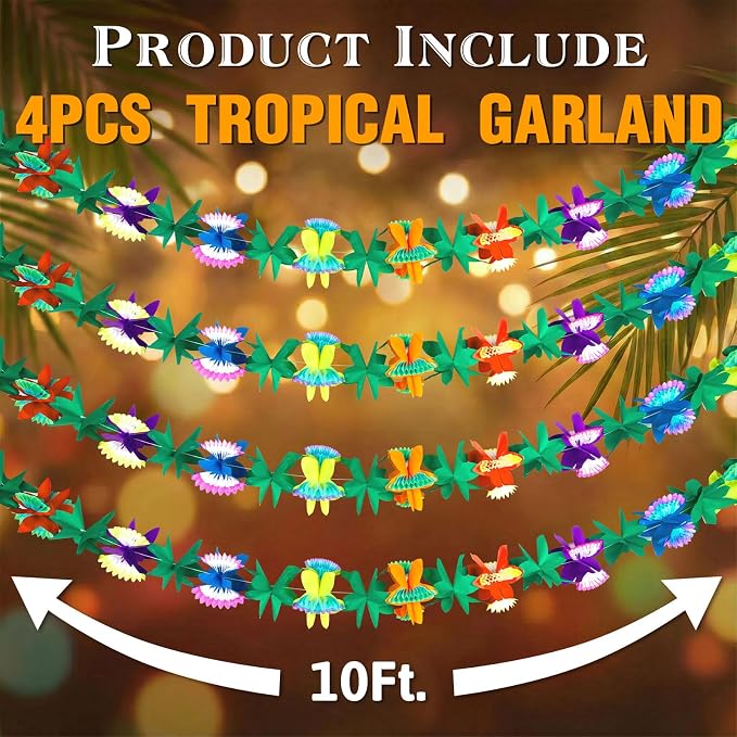 FUTUREPLUSX 4 Pack Tropical Hawaiian Garland Luau Party Decorations, 40ft | - Image 7