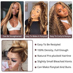 AMIRTY 250 Density 360 Lace Front Wigs Human Hair Pre Plucked Honey Blonde Body Wave Lace Front Wigs with Baby Hair Full 360 Glueless HD Transparent Lace Front Wigs for women 4/27