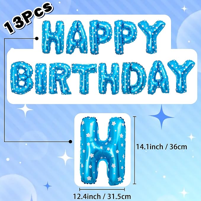 Blue Happy Birthday Balloons Banner Letter Signs Party Decorations - Image 2