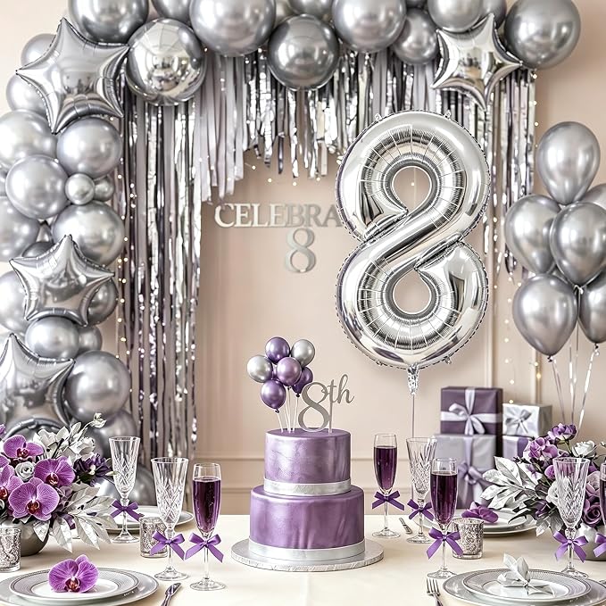 Number Balloons Silver Party Balloon - Image 6