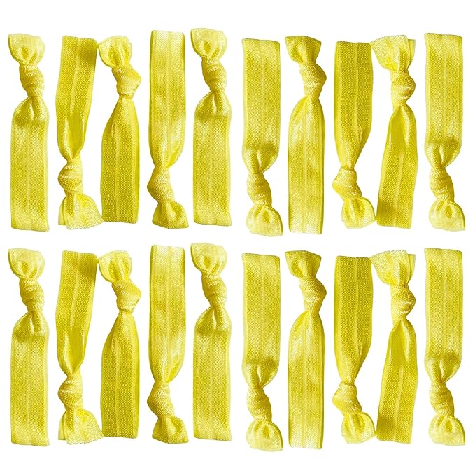 Kenz Laurenz Hair Ties 20 Elastics Ponytail Holder Set No Crease Ribbon Bands (Yellow)