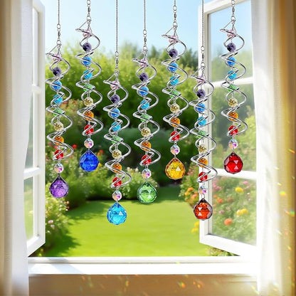 7 Pcs Crystal Gazing Ball Spiral Wind Spinner Suncatcher Garden Decor | Crystal - Image 9