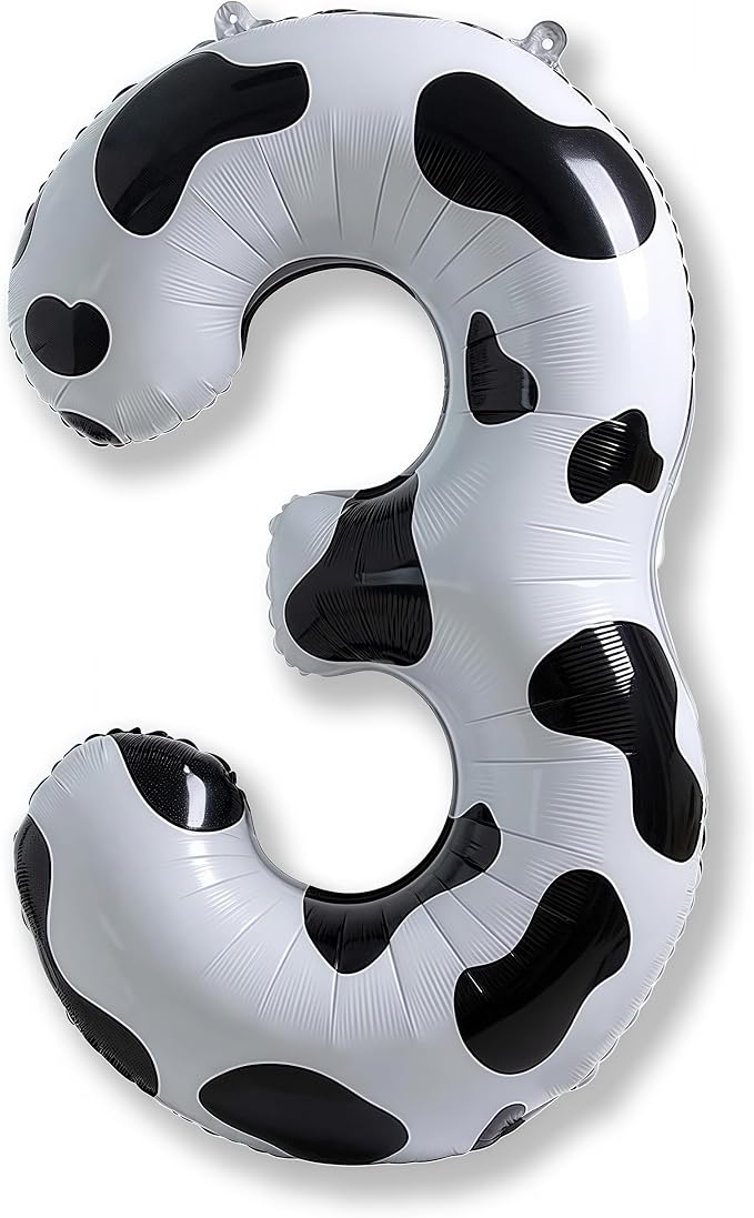 Large Number Balloons 40 Inch, Cow Print Self Inflating 3 Balloons by Isndare