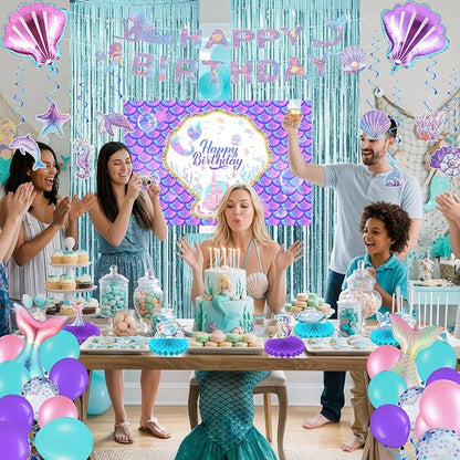 Frienda Mermaid Birthday Decorations Includes Banner, Foil & Latex Balloons - Image 2