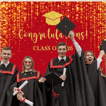 Mocsicka Class of 2026 Backdrop Red Gold Glitter Bokeh Graduation Party - Image 8
