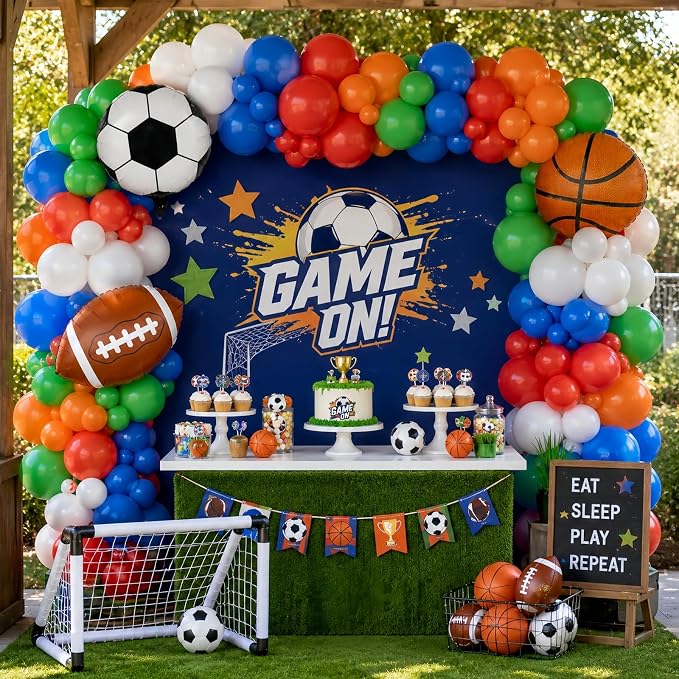 Sports Balloons, 12 Inch Green Orange Blue Red White Latex Balloons - Image 5