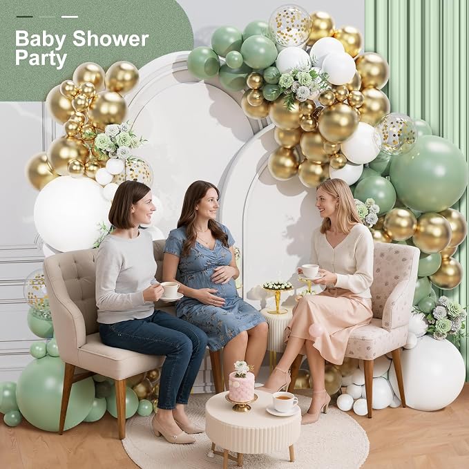 Sage Green White Gold Balloon Garland Arch Kit 156 Pcs Different Sizes 18 12 10 - Image 4