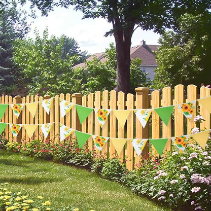 G2PLUS Sunflower Bunting Banner, 39Ft Yellow Green Triangle Pennant Garland - Image 5