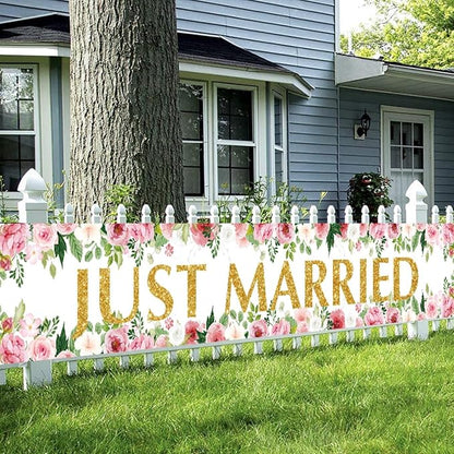 Just Married Wedding Backdrop Wedding Banner by LOONELOSEASONALDECORATIONS