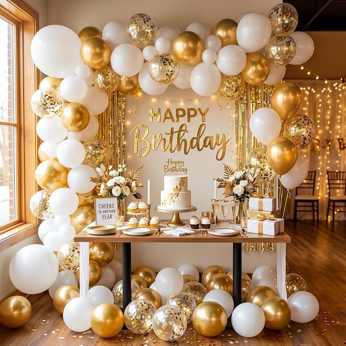 154 PCS White and Gold Balloon Arch Kit, Different Sizes - Image 2
