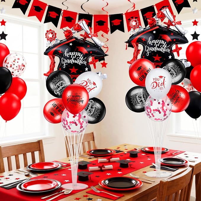 Jenaai Red and Black 27 Pcs 2026 Graduation Balloon Centerpiece - Image 2