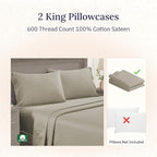California Design Den Luxuriously Soft Premium 600 Thread Count, 100% Cotton Set of 2 Cases, Crisp King Size Pillow Cases 2Pc, Fits King Pillows (Cool Taupe)