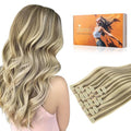 DOORES Seamless Clip in Hair Extensions, Light Brown Highlighted Medium Blonde 7pcs 110g 18 Inch, Human Hair Extensions Natural Remy Hair Extensions Straight Hair Invisi Edge Hair Extensions