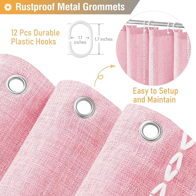 Blush Boho Farmhouse Linen Heavy Duty Cloth Shower Curtain Set, 72x72 | 330GSM - Image 4