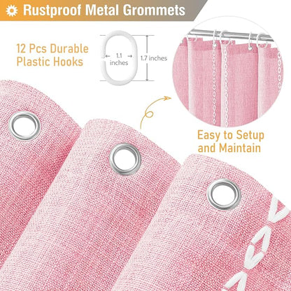 Blush Boho Farmhouse Linen Heavy Duty Cloth Shower Curtain Set, 72x72 | 330GSM - Image 4