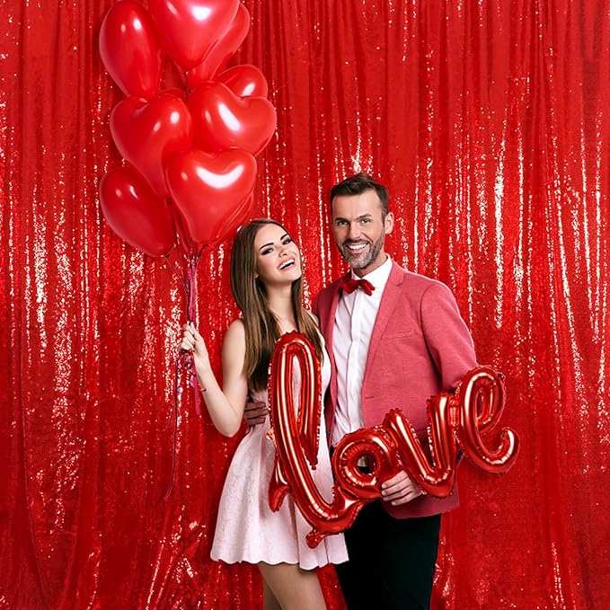 Juya Delight Red Sequin Backdrop Curtain, Non-Transparent Sequin Photography - Image 2