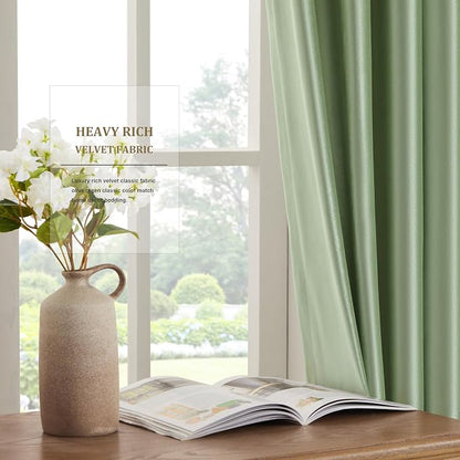 BULBUL Velvet Sage Green Blackout Curtains 102 inch Long - Image 4