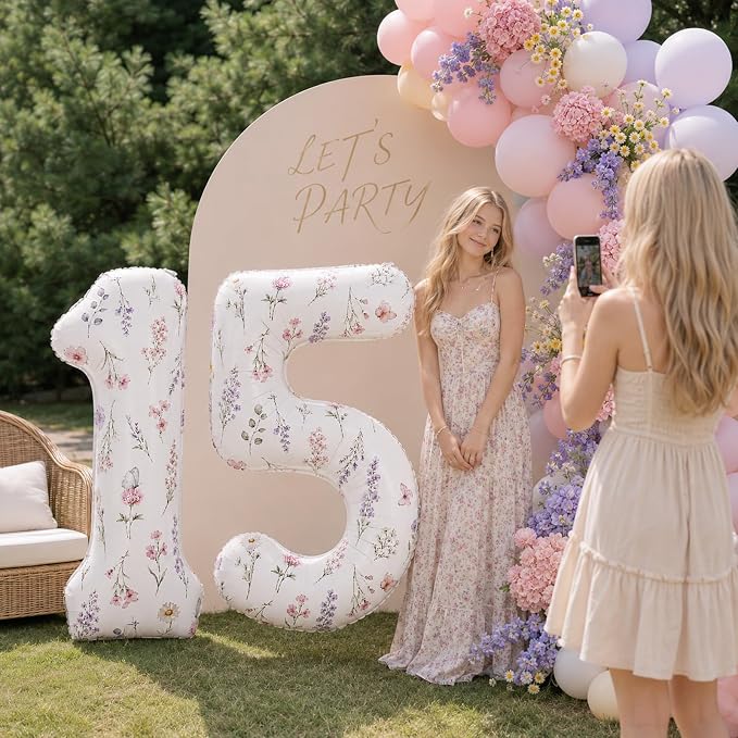 Wildflower Number 15 Balloons for 15th Floral Theme Birthday Party Decor | 40'' - Image 6