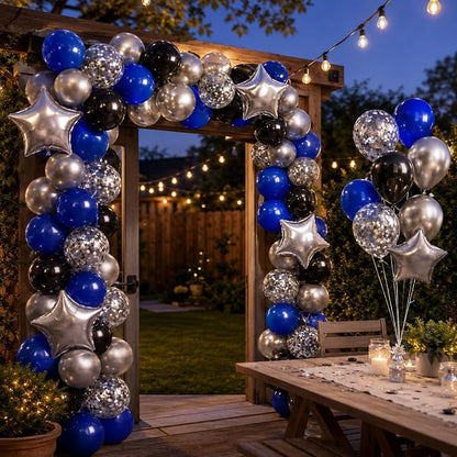 Blue Black Balloons for Birthday Party Decor | 12 Inch Royal Blue Black Silver - Image 7