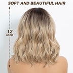 NOBLE Bob Wig Short Wigs for Women Bob Curly Wavy Hair Wigs with Bangs Heat Resistant 12 Inches Synthetic Wig for Cosplay Daily Use