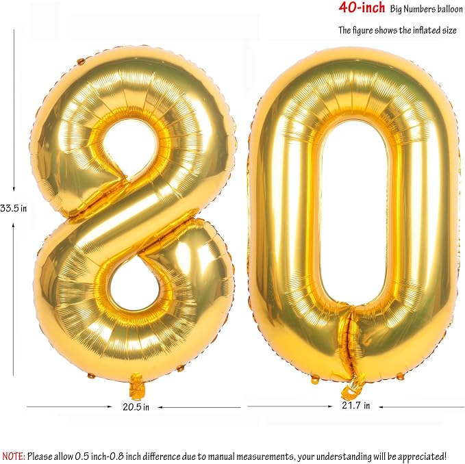 40 Inch gold Number Balloons 80 Helium Foil Mylar Balloon | Birthday Party - Image 2