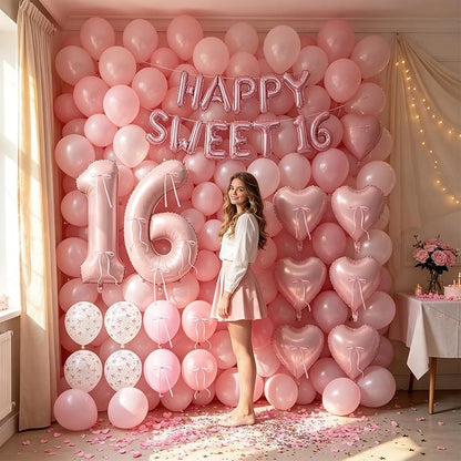 80Pcs Pink Happy Sweet 16th Birthday Decorations - Image 4