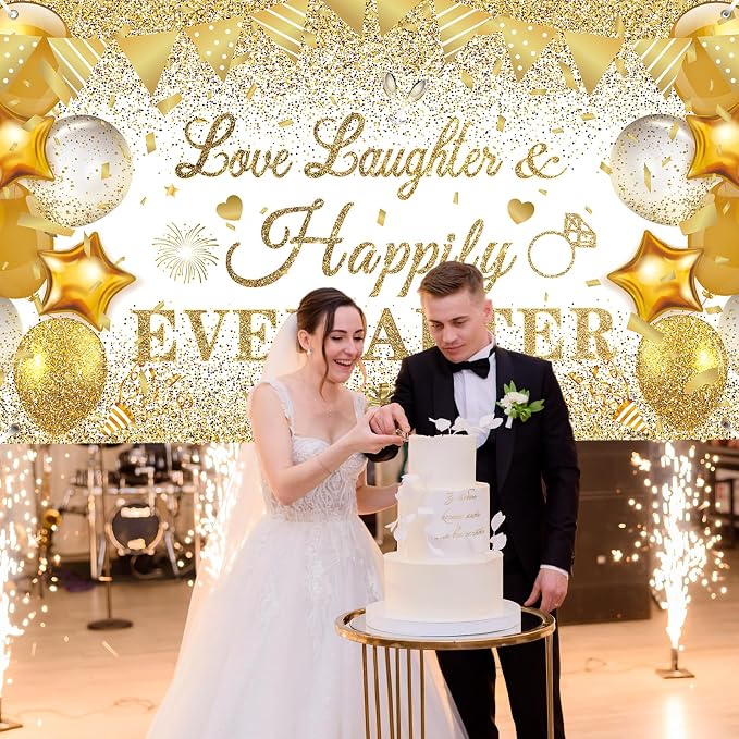 White Gold Bridal Shower Decorations Love Laughter and Happily Ever After - Image 3