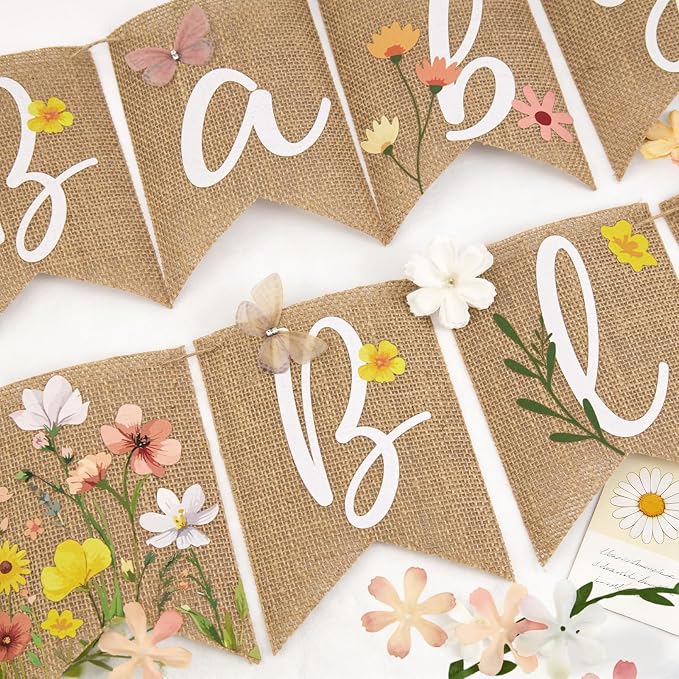 Baby in Bloom Baby Shower Burlap Banner, Flower Themed Baby Shower Decorations - Image 3