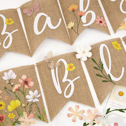 Baby in Bloom Baby Shower Burlap Banner, Flower Themed Baby Shower Decorations - Image 3