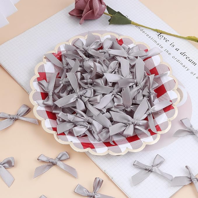 Grey Mini Bows 1.57" 100PCS Small Satin Ribbon Bows - Image 3
