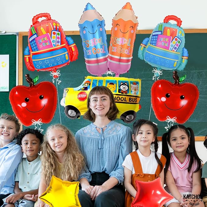 9 Pcs Back to School Balloons, School Bus Balloon, Colorful Schoolbag Pencil - Image 3