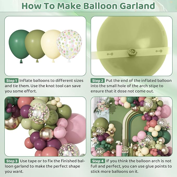 Ouddy Party Dusty Pink Green Balloons Garland Arch Kit 18 12 10 5 Inch | - Image 4