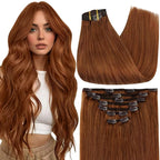 Full Shine Copper Human Hair Clip in Extensions 18 Inch Copper Orange Hair Extensions Clip ins Invisible Remy Hair Extensions Straight for Raving 7 Pcs 120 G