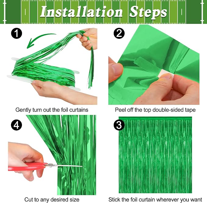 ZATAYE 12 Pack Green Christmas St Patricks Foil Curtain Decorations | Green - Image 3