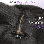 Wig with Bangs for Women Black Straight Face-Framing Layers Hairstyle 4x4 Realistic Scalp Glueless Synthetic Wigs Medium Length for Everyday Use
