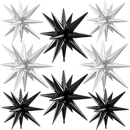 Black Silver Star Balloons, 22/27 Inch Silver and Black Star Foil Balloons by Paready