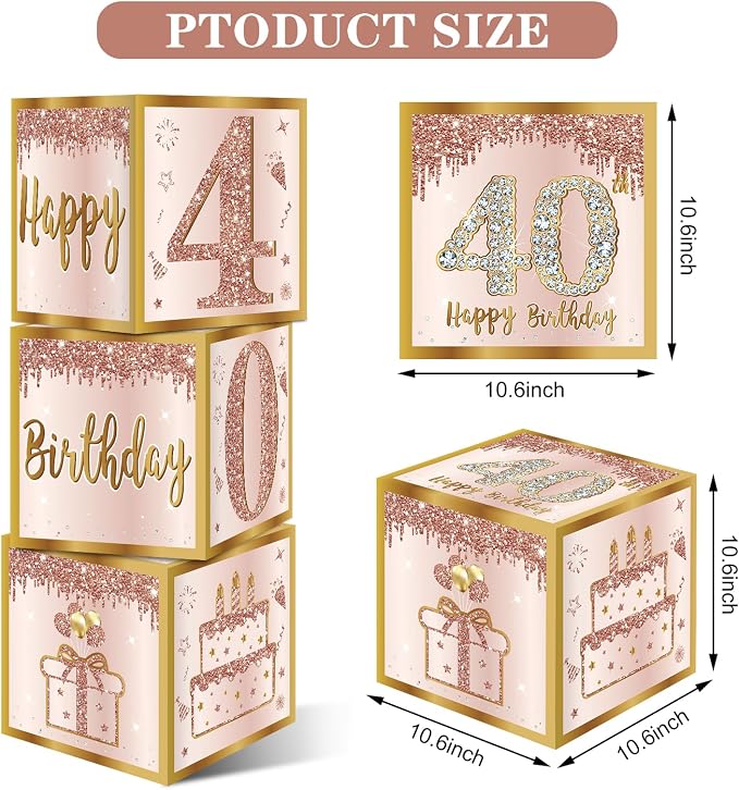 Guiruiy 3Pcs 40th Birthday Decorations Balloon Gift Boxes - Image 2