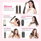 6 in 1 Blow Dryer Brush Set & Hot Air Styler, Negative Ionic Hair Dryer Brush Hair Styling Tools for Fast Drying Straightening Curling Voluming, Ideal Gifting for Women (Black)