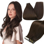 Full Shine Tape in Hair Extensions 10Inch Short Tape ins Human Hair Extensions Seamless Color 2 Darkest Brown Invisible Tape ins Remy Brazilian Hair Extension 30G Human Hair Extension 20Pcs Straight