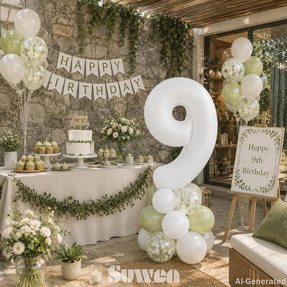 SUWEN 40 Inch White Large 9 Balloon Number Big Foil Helium Numbers 0-9 | Giant - Image 2