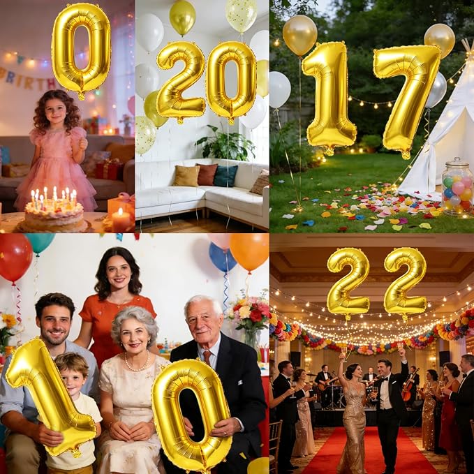 40 Inch Number 17 Balloons for 17th Birthday Party Decorations, 0-100 Gold - Image 7