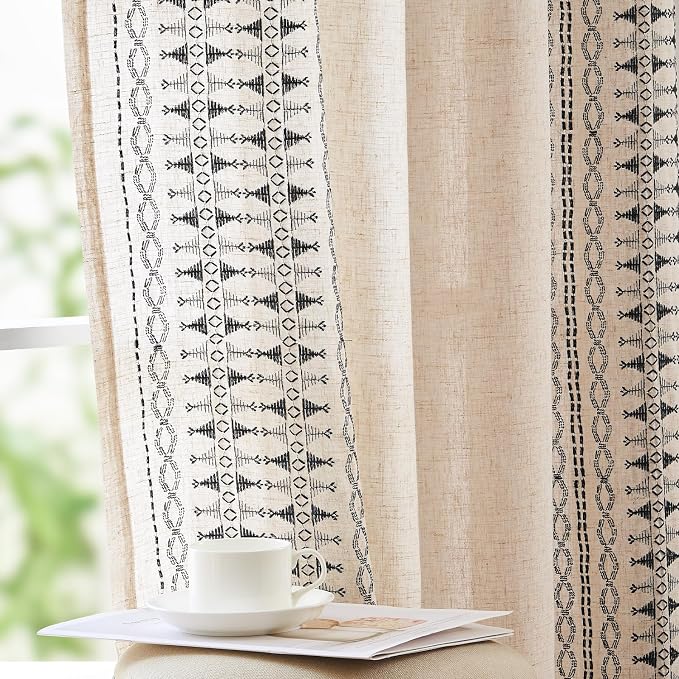jinchan Boho Curtains Embroidered Linen Blend Window Curtains by JINCHAN