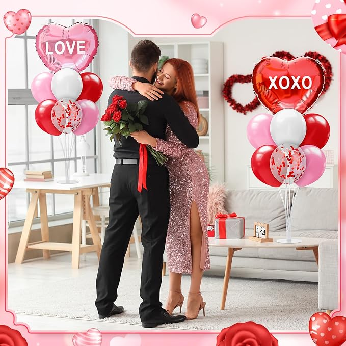 Seematn 2 Set Valentines Day Table Centerpiece Red Pink Balloon Stand Kit Heart - Image 6